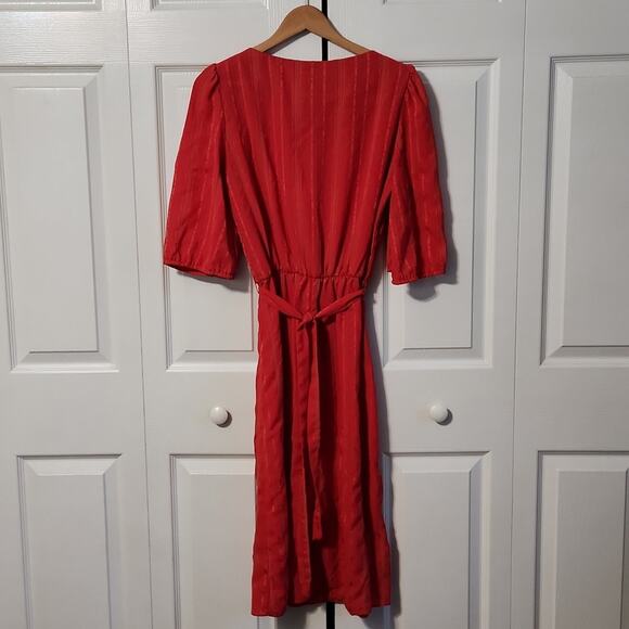 Vintage Items California Red Striped Dress Size LG Elastic Waist Puff Sleeves - Picture 2 of 9